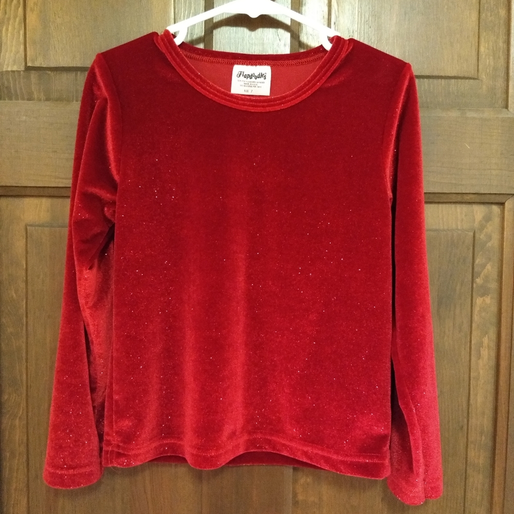 Red glitter velvet top